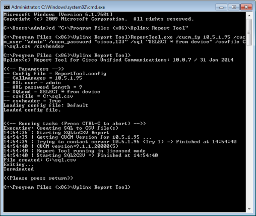 UPLINX Report Tool: Command Line to generate reports