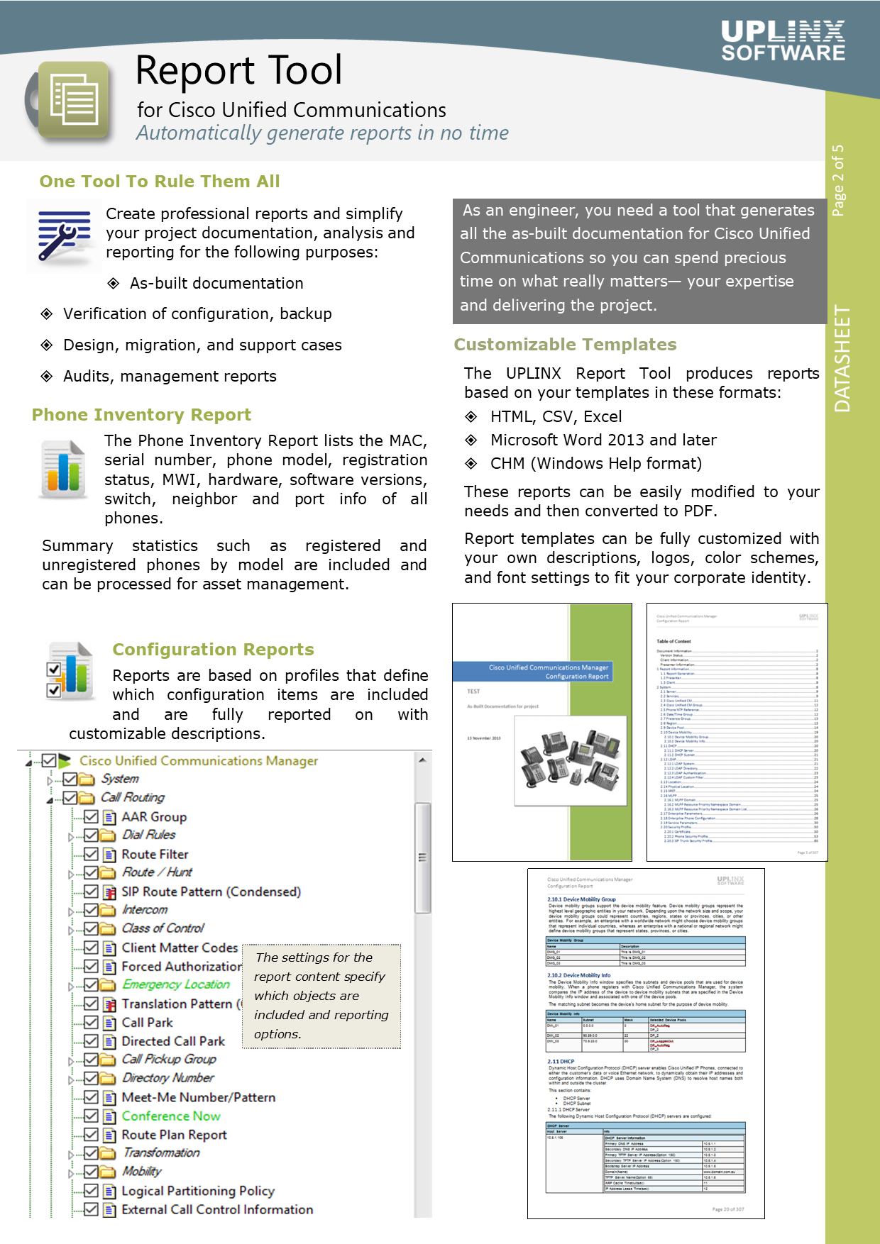 UPLINX Report Tool: Datasheet and Specification (page 2)
