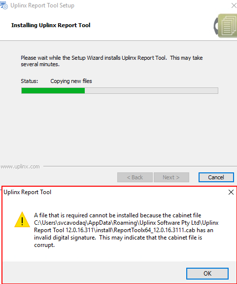 UPLINX installer has invalid digital signature
