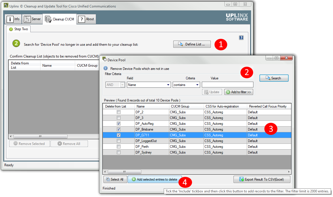 UPLINX Cleanup Tool for Cisco CUCM - Add config items to delete