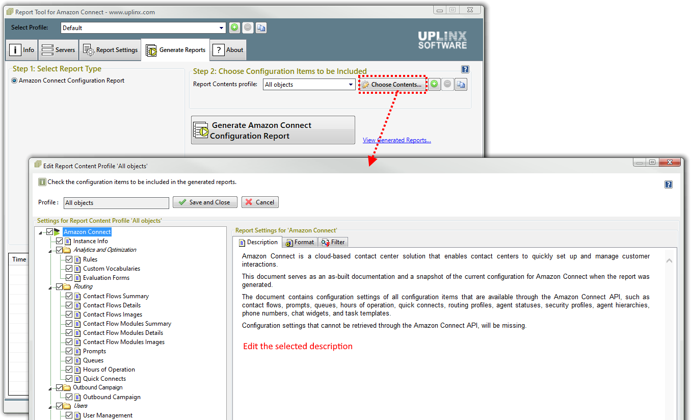 section of a configuration reports has first describes the configuration item