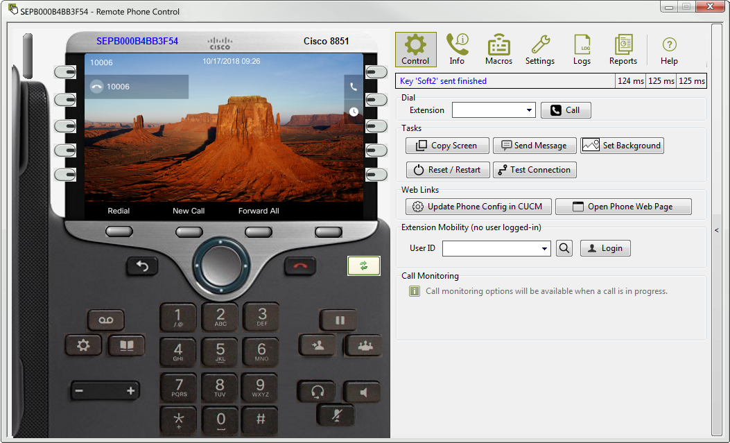 Remote phone control of a Cisco phone 8851