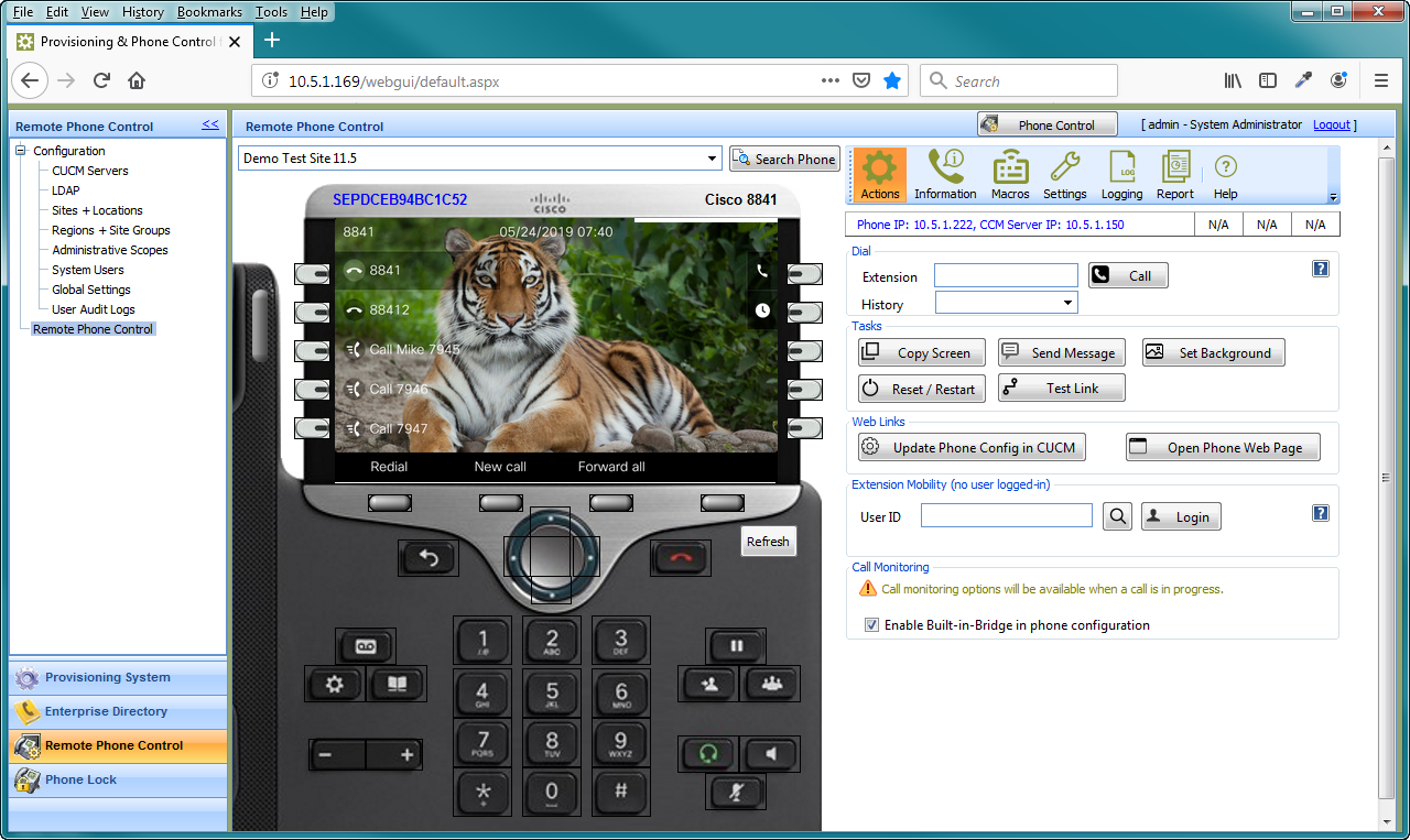 UPLINX Phone Control Tool - Web Edition interface