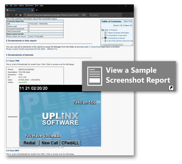 UPLINX Phone Control Tool - Sample Screenshot Report