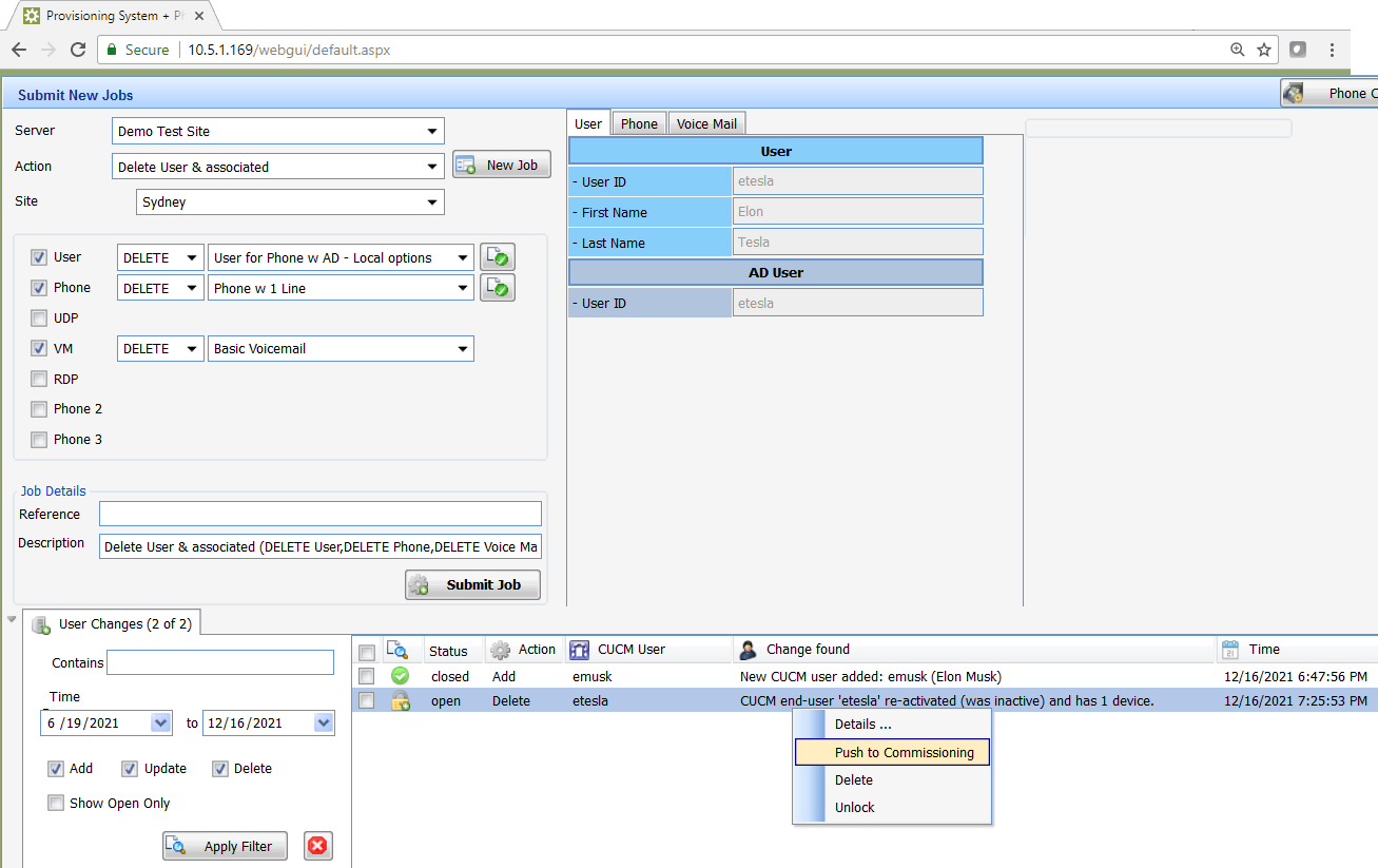 User change tracking