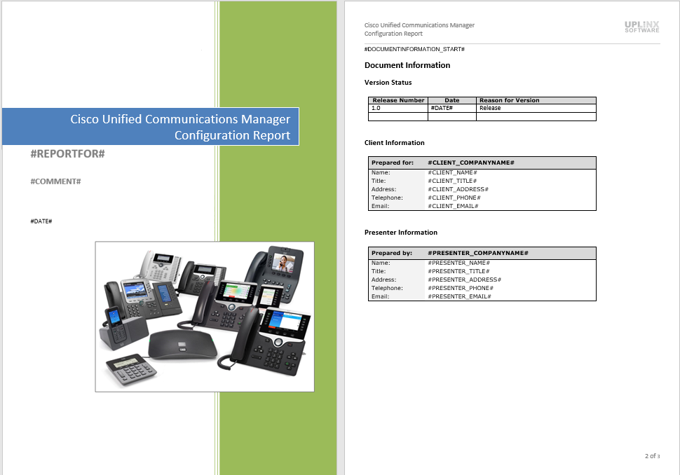 Stock Template of UPLINX Report Tool that you can modify to match your corporate document style